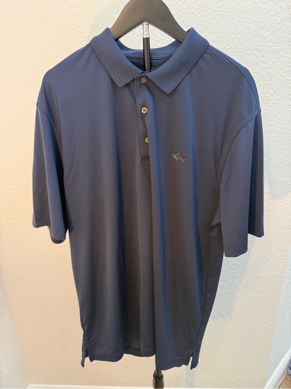 Greg Norman Collection Navy Polo with Colorful Shark Logo